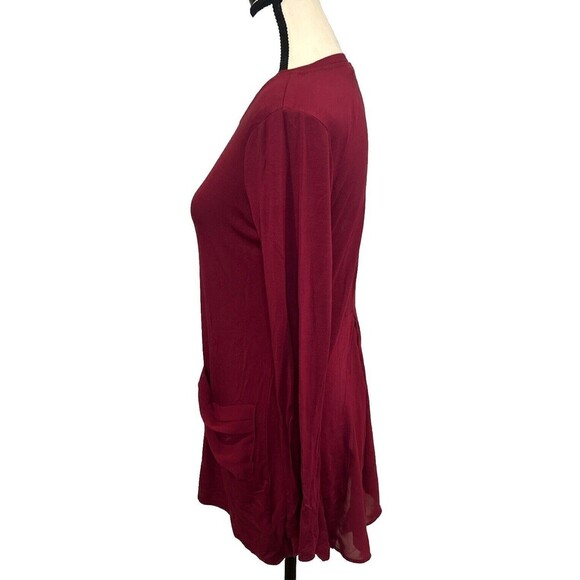 LOGO Lori Goldstein Long Sleeve Tunic Top Red Chiffon Pockets Back Drape Sz XS - Picture 3 of 10